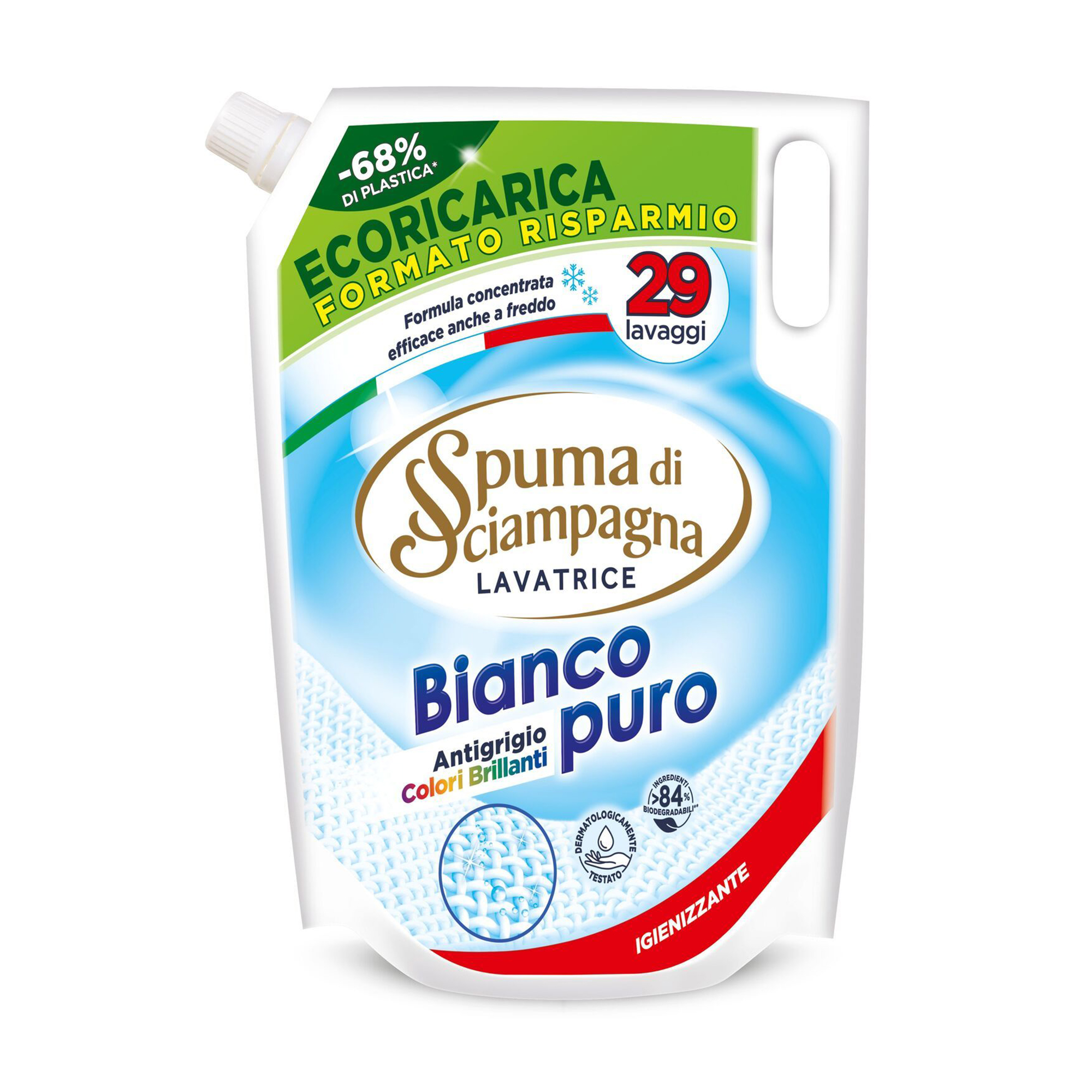 Гель для прання Spuma di Sciampagna Bianco Puro для білих та кольорових речей, 29 циклів прання, 1.305 л (дойпак)